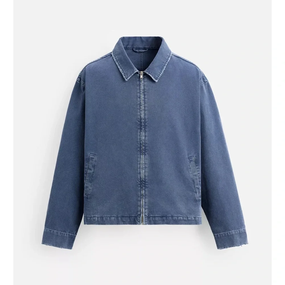 Zara Men Washed Canvas Blue Jacket NWT_8